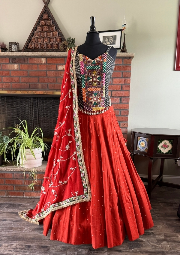 Rust Kutchi Corset Chaniya Choli